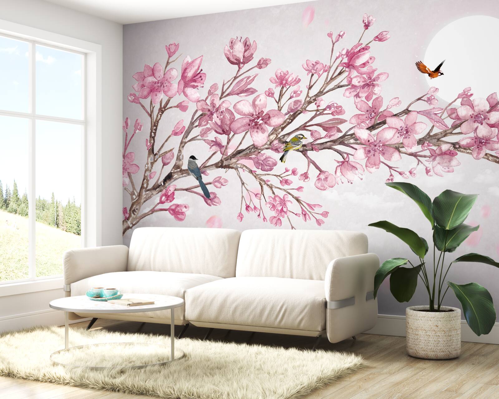 Fototapeten Der atemberaubende rosa Magnolienbaum, der an einem sonnigen Tag scheint