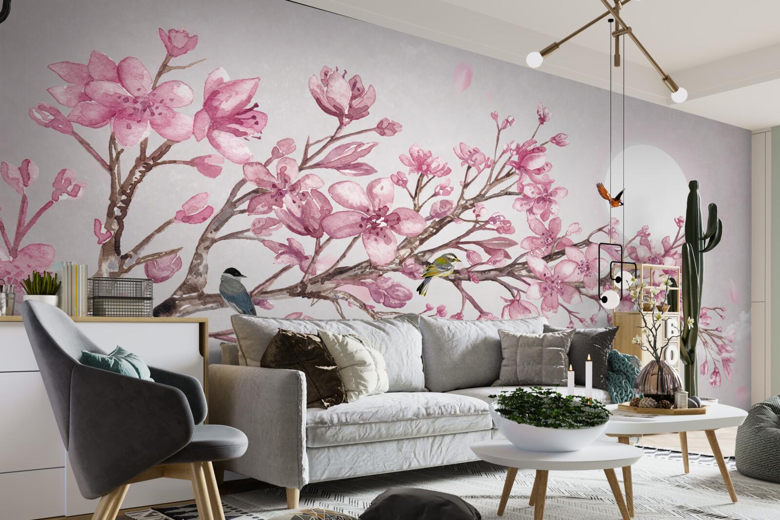 Fototapeten Der atemberaubende rosa Magnolienbaum, der an einem sonnigen Tag scheint