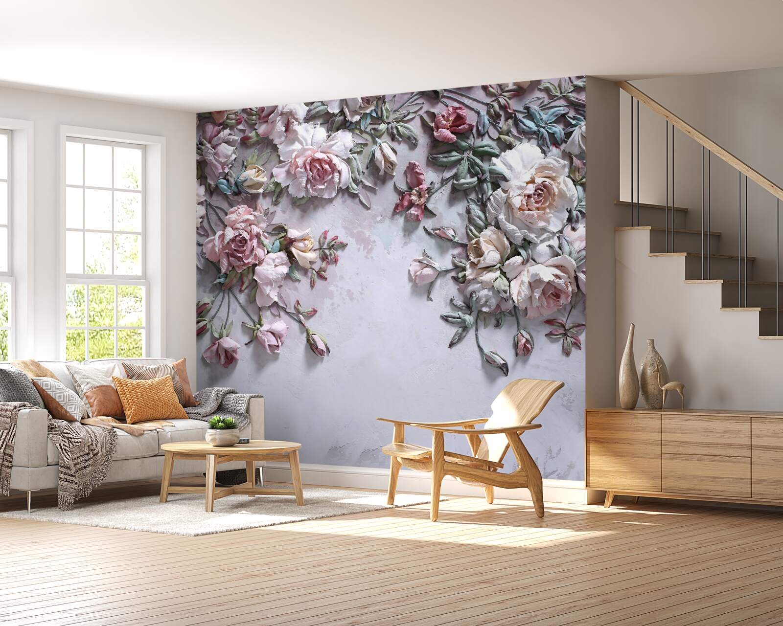 Fototapeten Blumen, die sich in einer nebligen Morgendämmerung entwickeln
