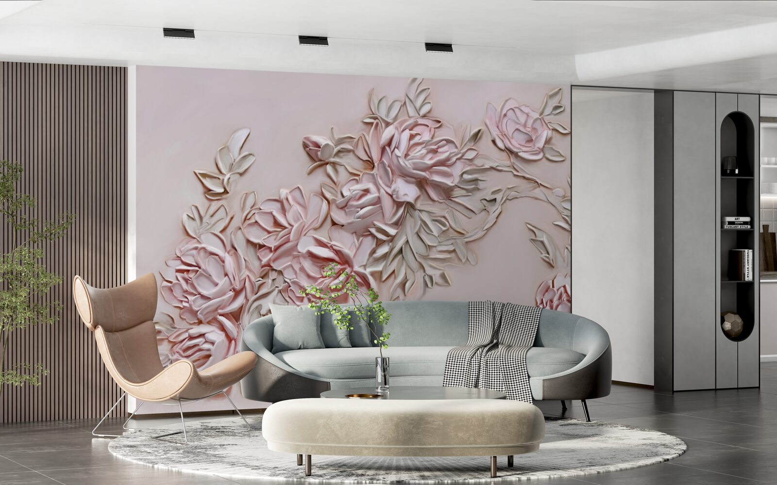 Fototapeten grüne Blätter an den Zweigen rosa Blüten