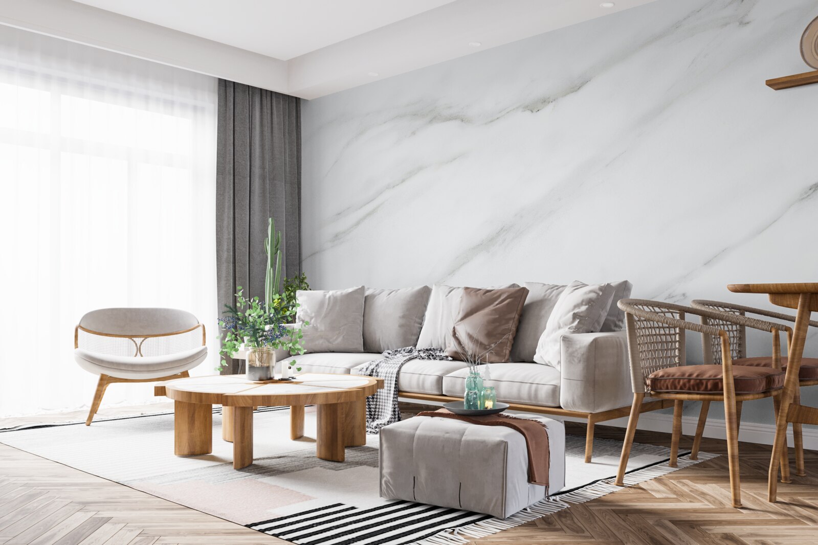 Fototapeten Schnee -weißer Marmor mit grauen Wellendesigns