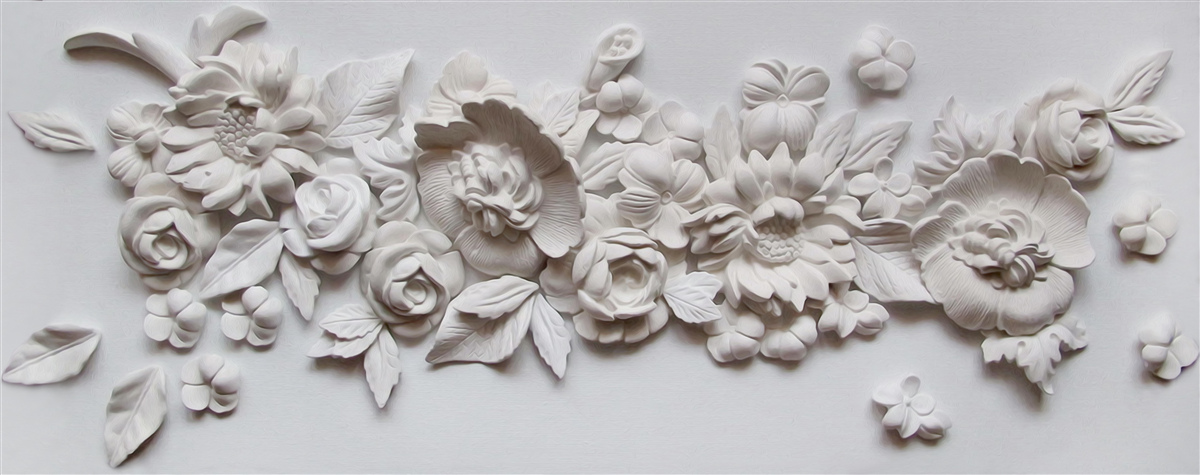 Fototapeten Ein Bas -Relief mit weißen Blumen