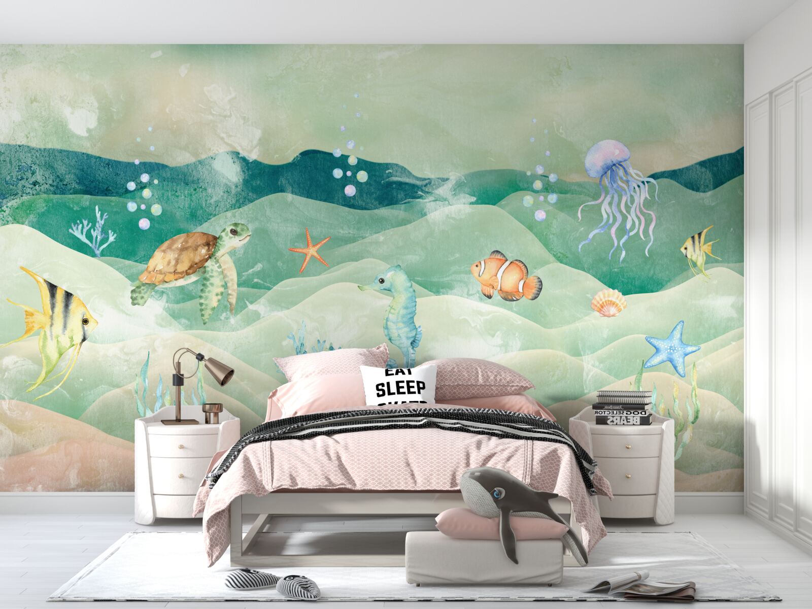 Fototapeten Viel Meeresleben und verschiedene Fische