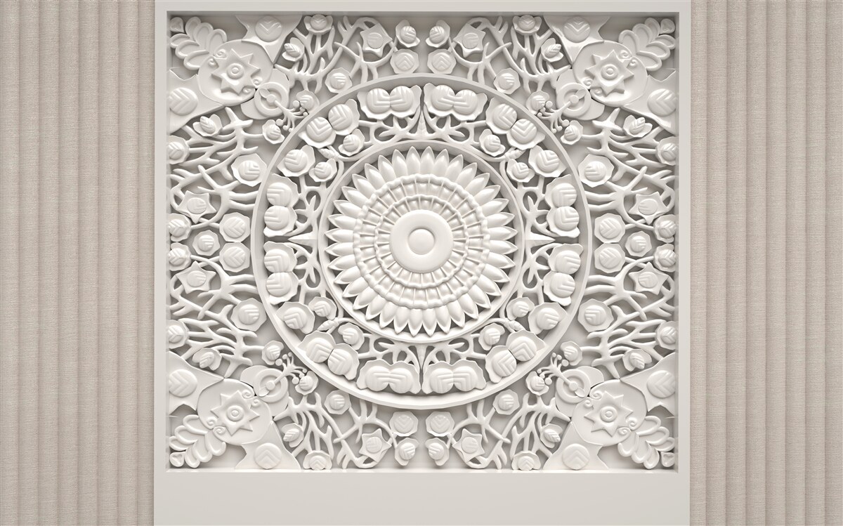 Fototapeten Ein Bas -Relief mit einem Volumen auf grauem Hintergrund