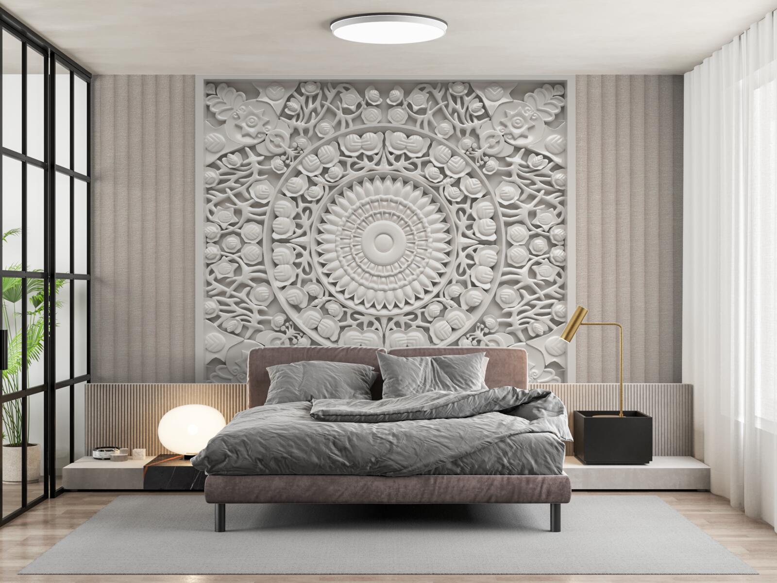 Fototapeten Ein Bas -Relief mit einem Volumen auf grauem Hintergrund