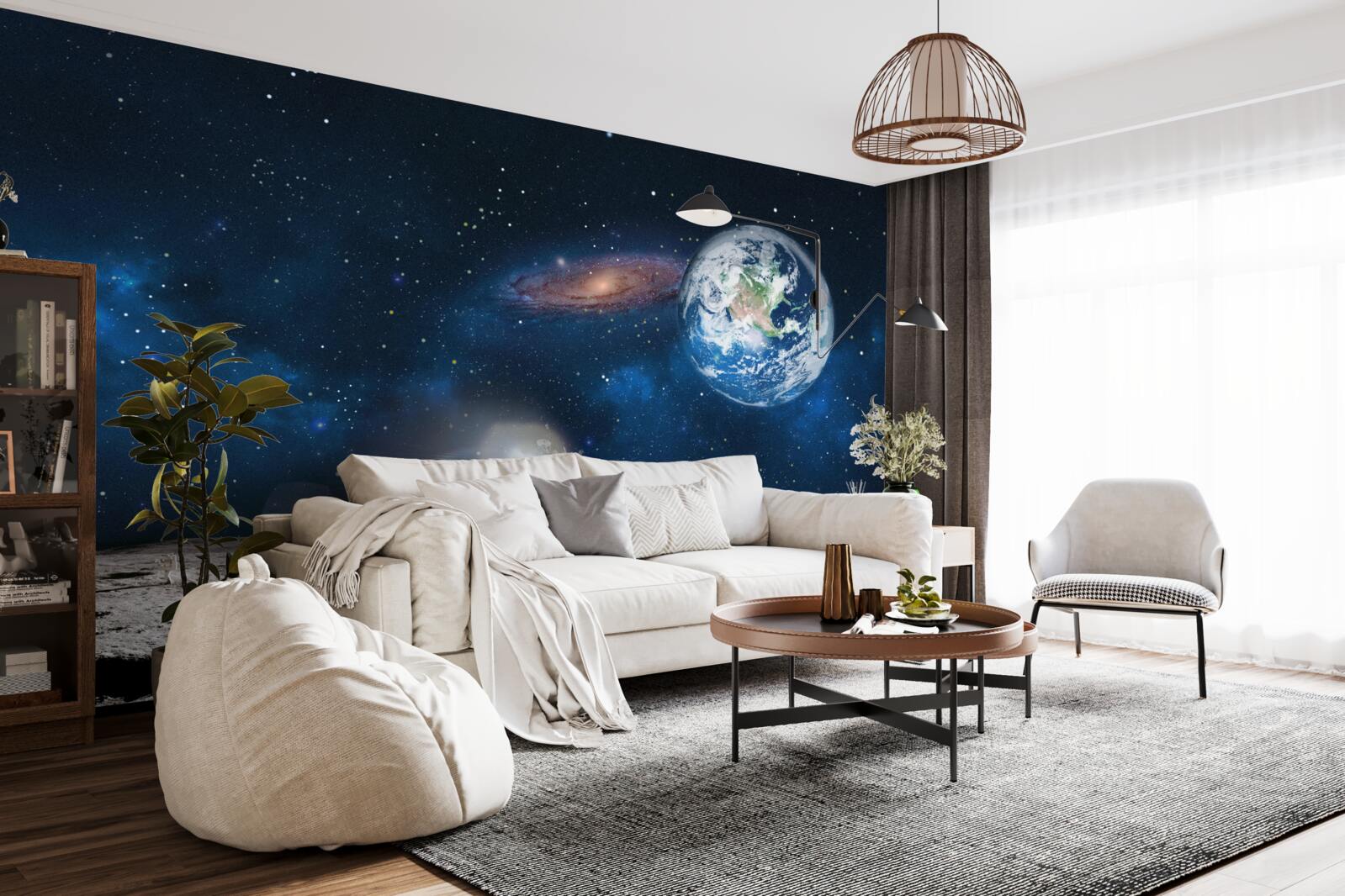 Fototapeten Blick auf die Erde aus einer Raumperspektive des Mondes mit futuristischen Elementen