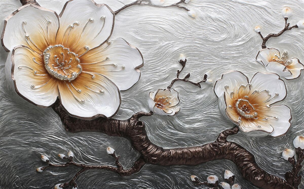 Fototapeten Der schneebedeckte Magnolien über dem Wassernebel ist fesselnd schön