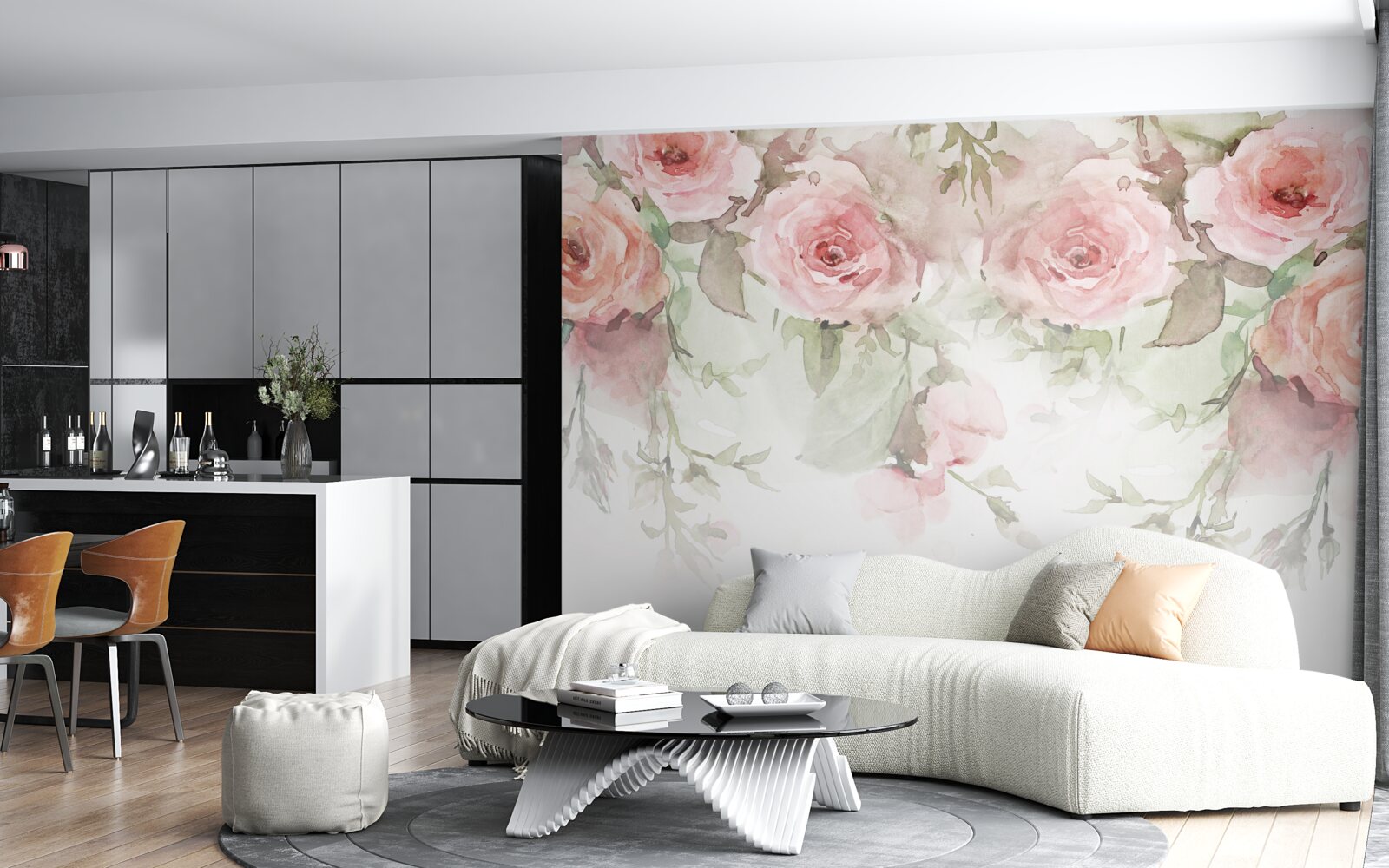 Fototapeten Riesige, rosa Blumen hängen