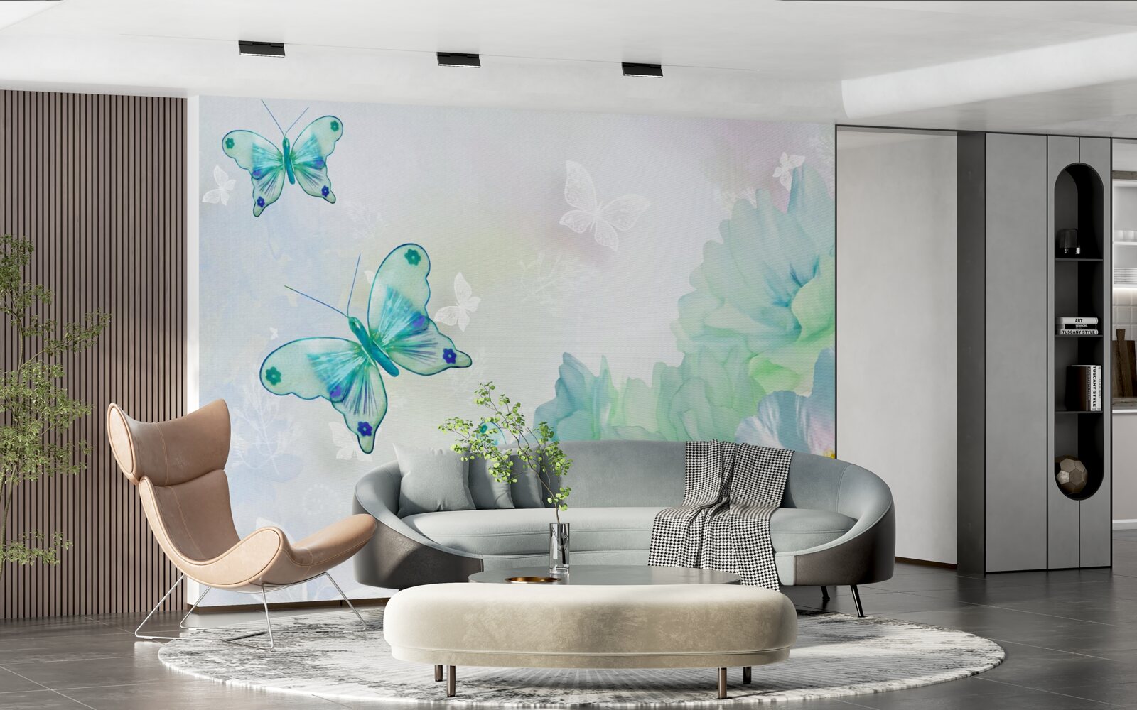 Fototapeten Zärtlichkeit Blumen und geflügelte Schmetterlinge