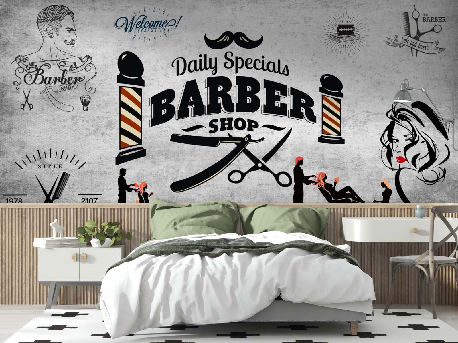 Fototapeten Werbung eines Friseursalons an der Fassade