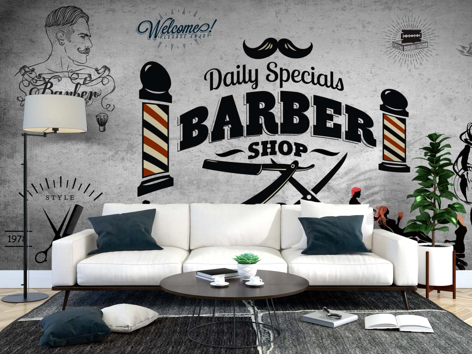 Fototapeten Werbung eines Friseursalons an der Fassade