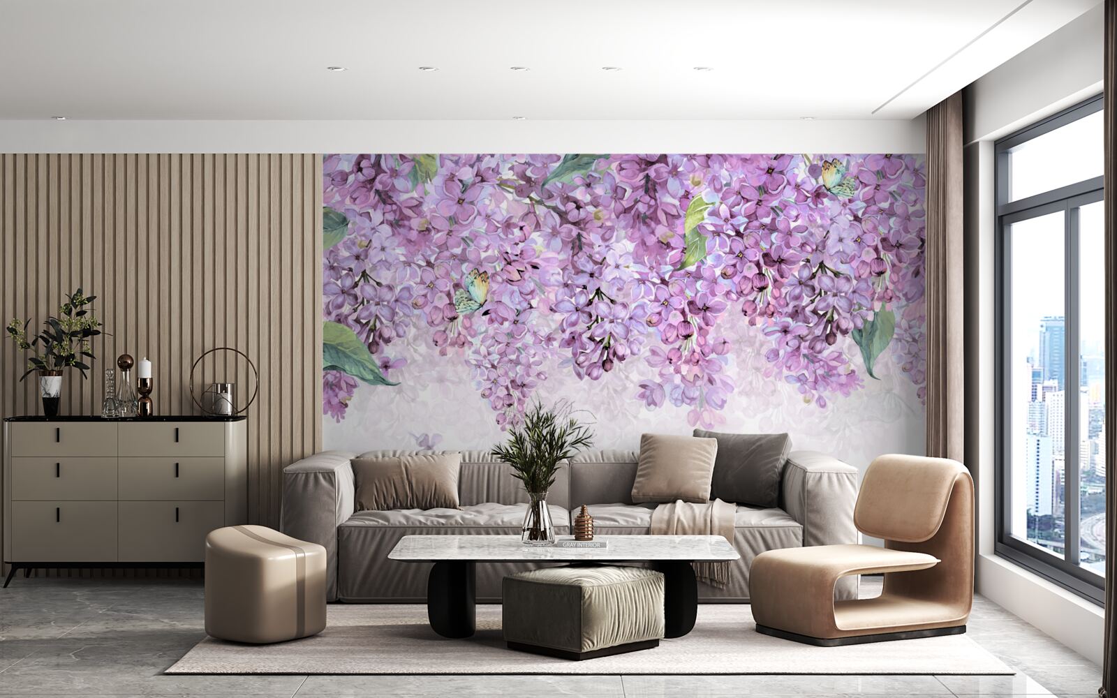 Fototapeten Hellviolette Fliederwand