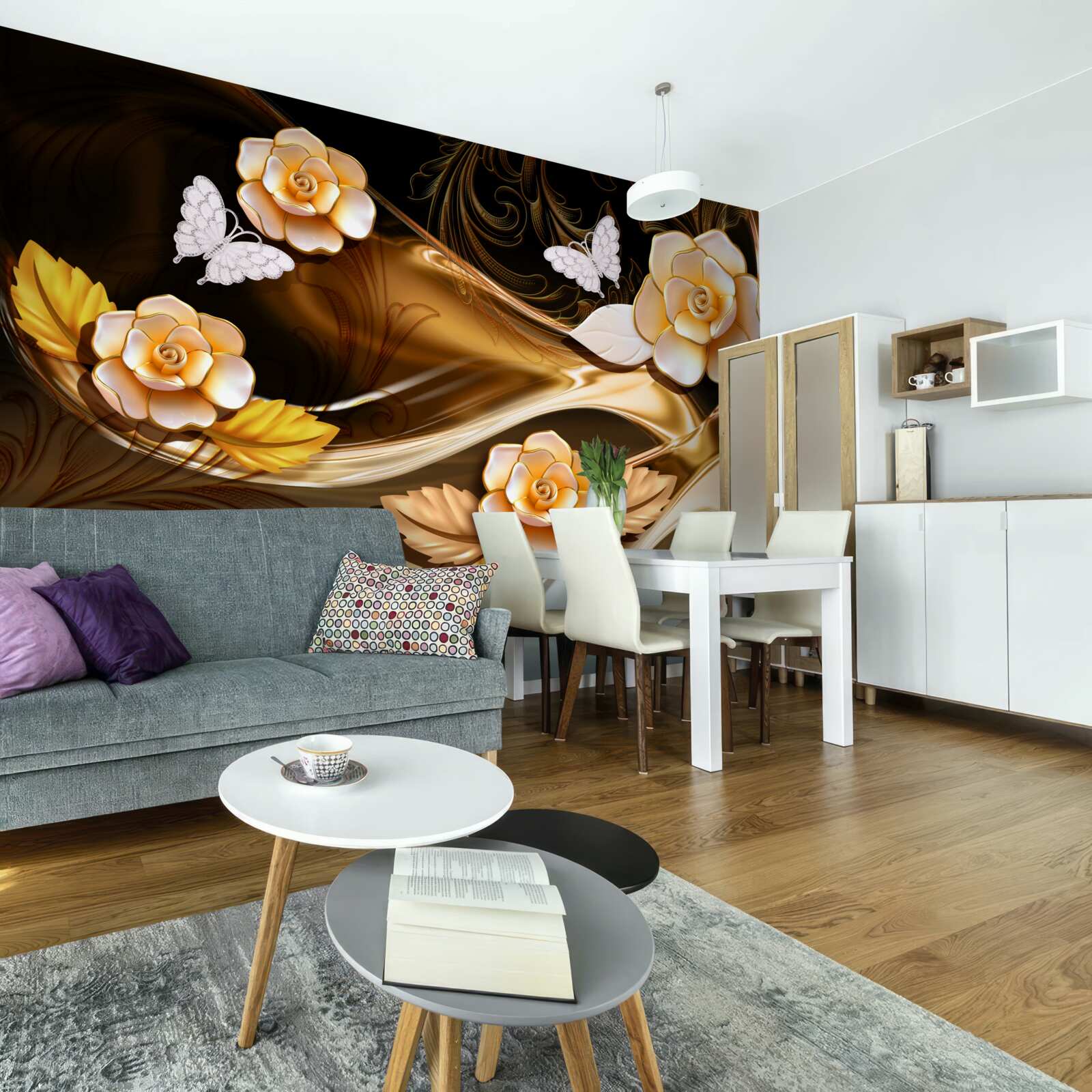 Fototapeten Magnolie mit Cremeblüten auf zarten Zweigen