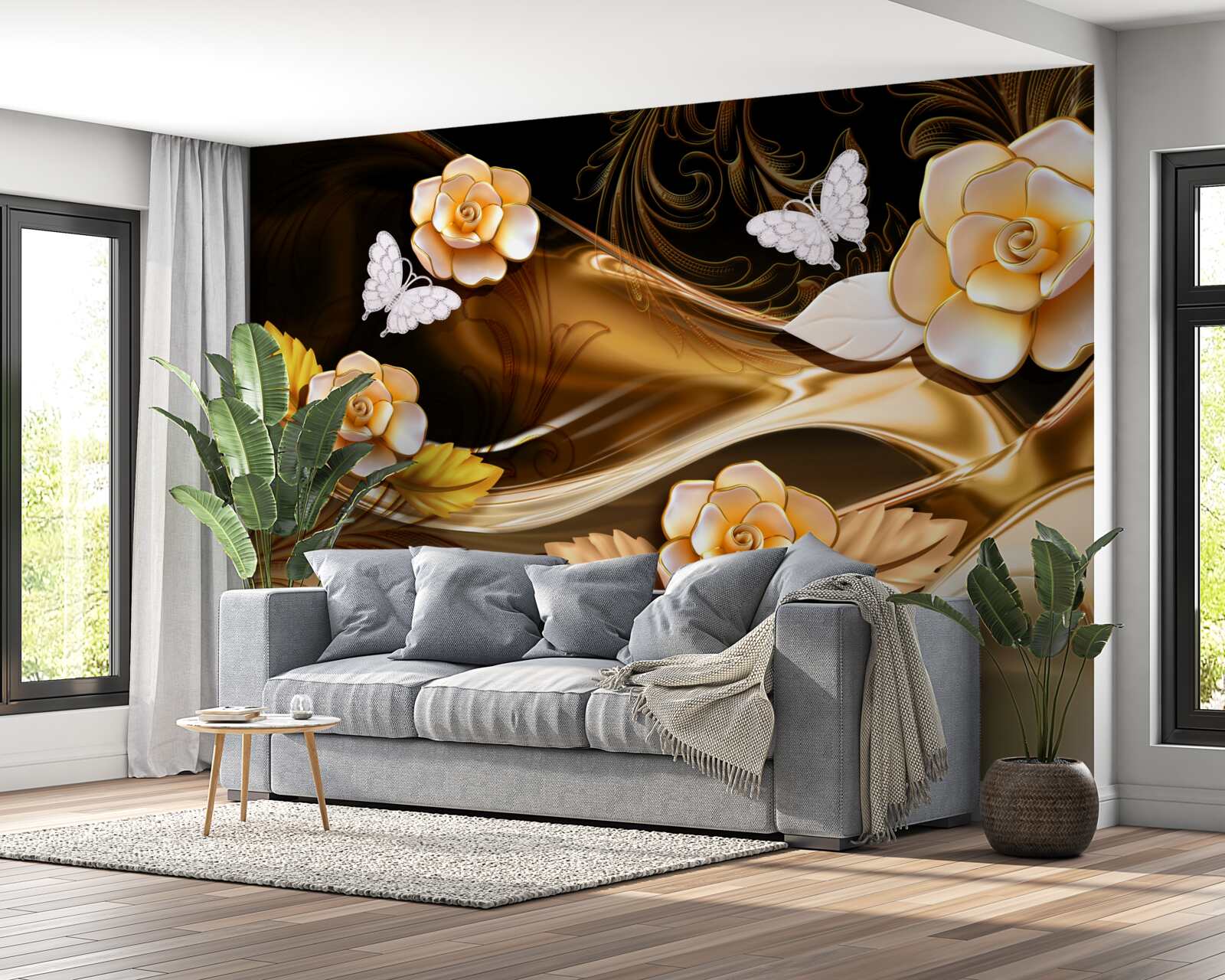 Fototapeten Magnolie mit Cremeblüten auf zarten Zweigen