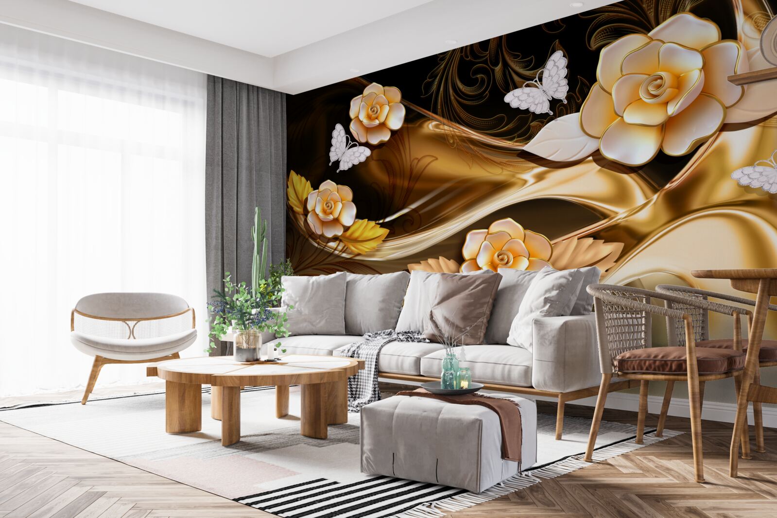 Fototapeten Magnolie mit Cremeblüten auf zarten Zweigen
