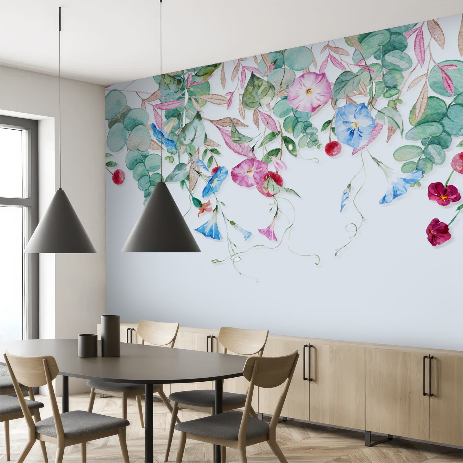 Fototapeten Multi -geläutetes Grün, voller Blumen
