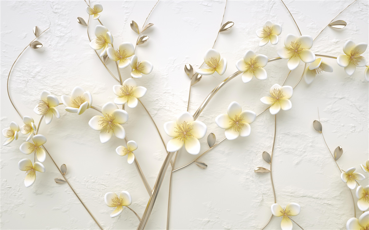 Fototapeten Weiße Magnolienzweige mit einem gelben Kern