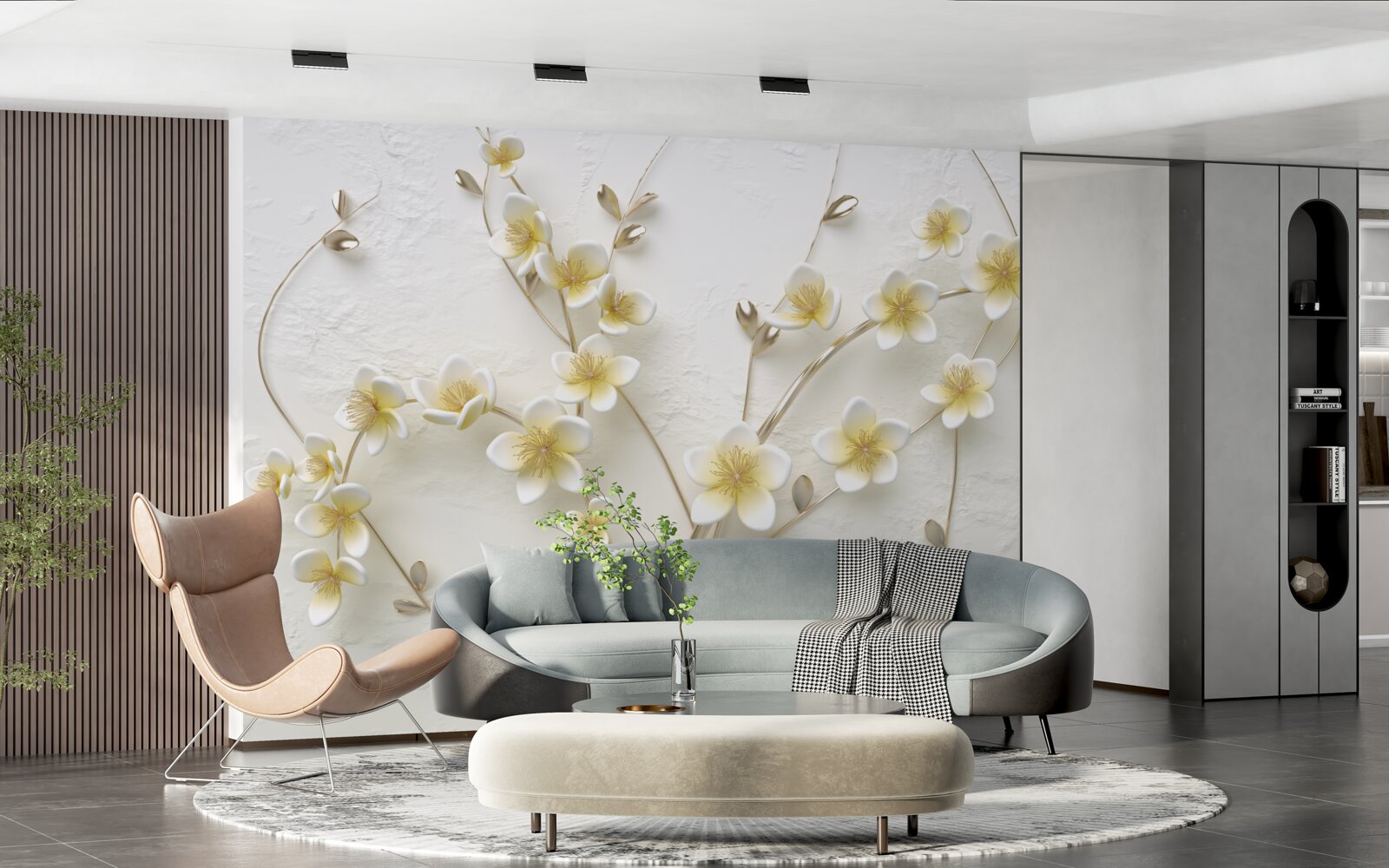 Fototapeten Weiße Magnolienzweige mit einem gelben Kern