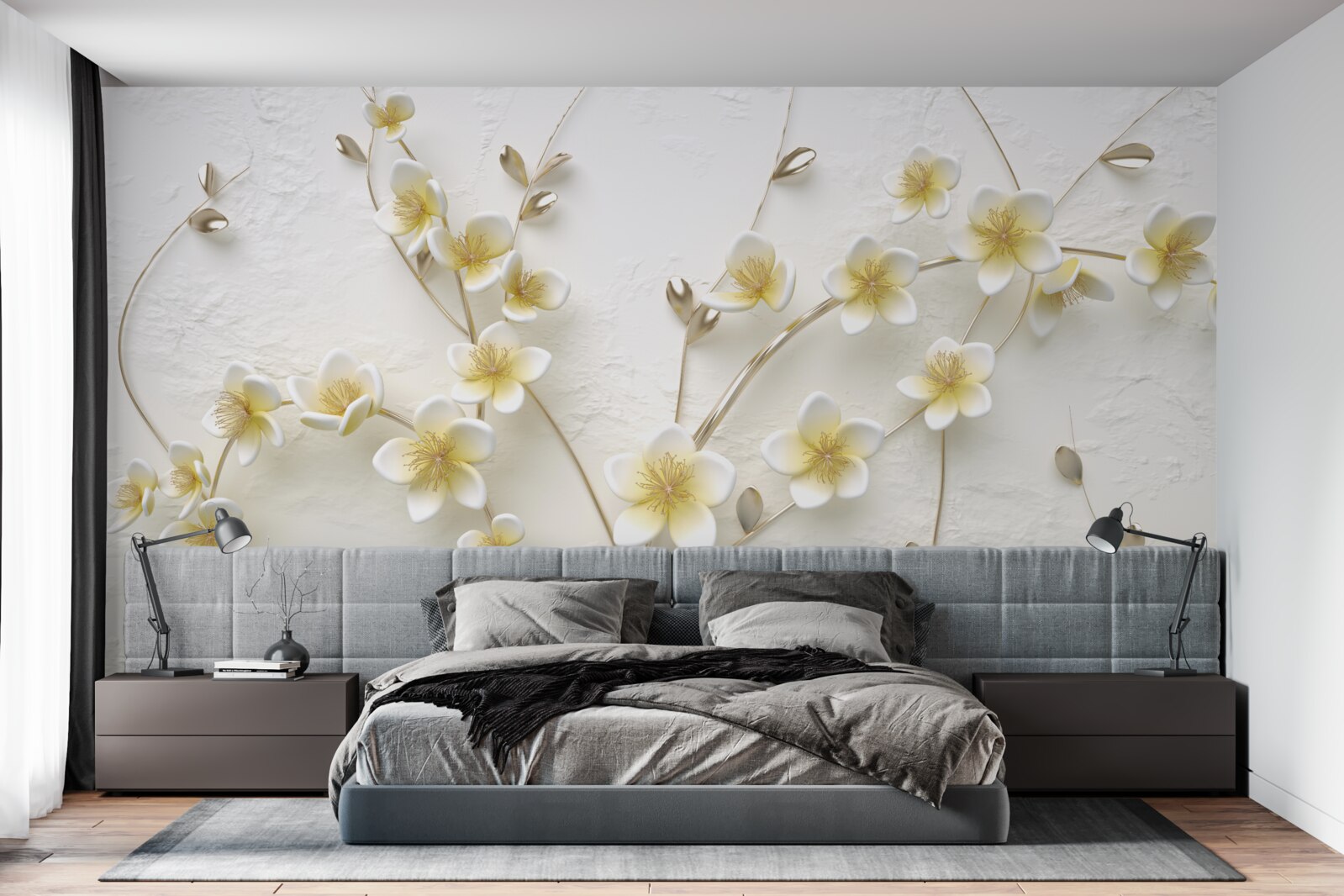 Fototapeten Weiße Magnolienzweige mit einem gelben Kern