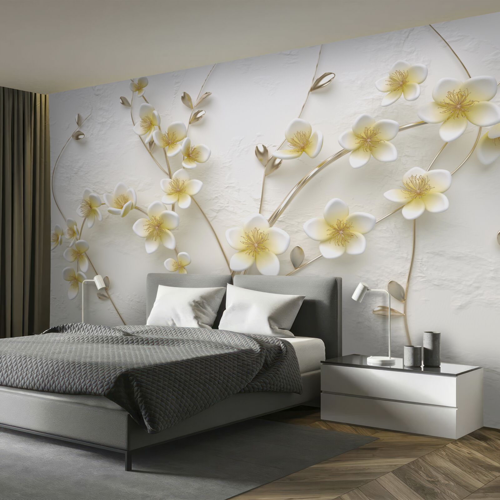 Fototapeten Weiße Magnolienzweige mit einem gelben Kern