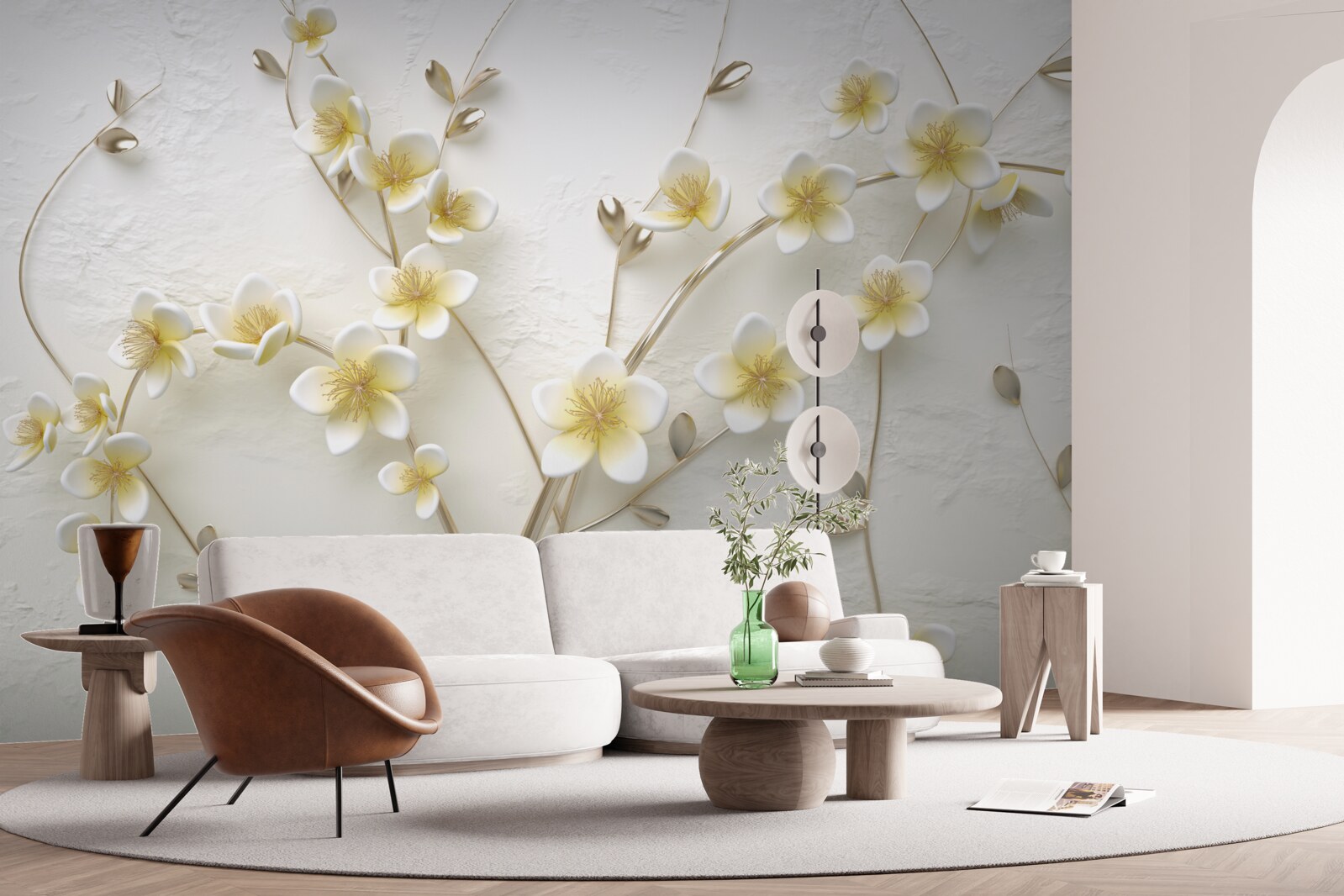 Fototapeten Weiße Magnolienzweige mit einem gelben Kern