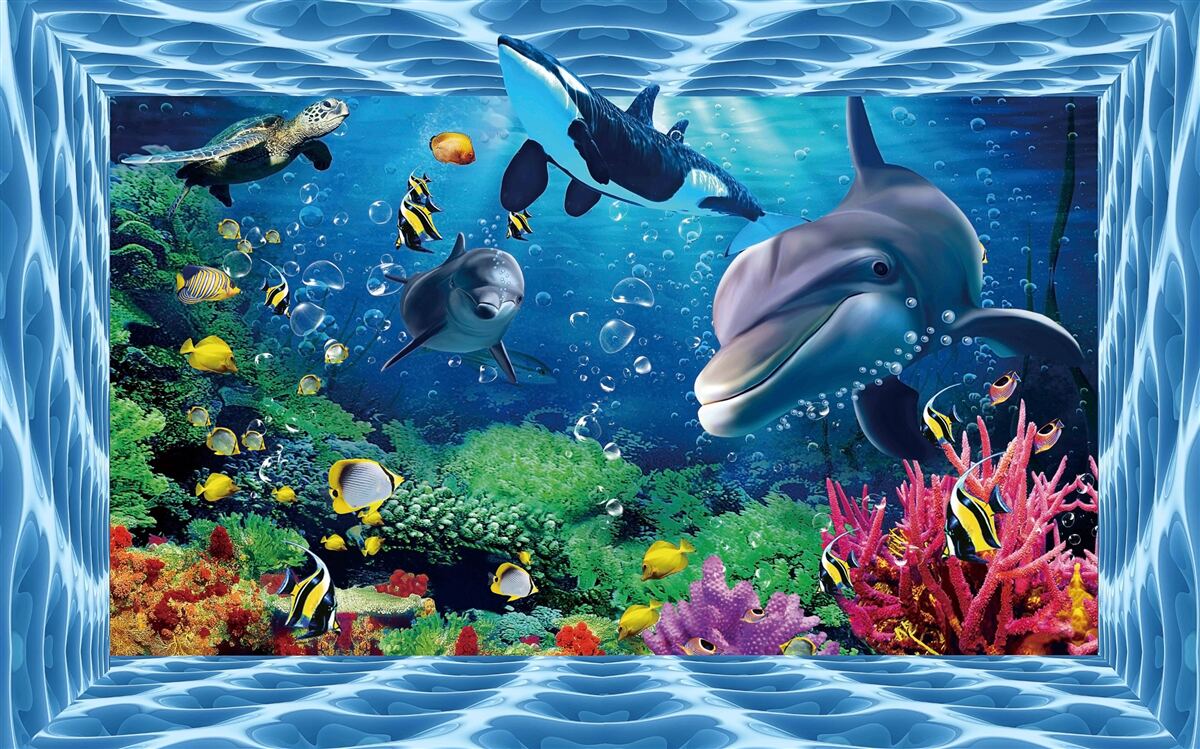 Fototapeten Unterwasserwelt mit Delfinen