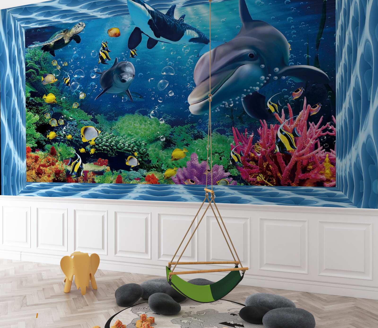 Fototapeten Unterwasserwelt mit Delfinen