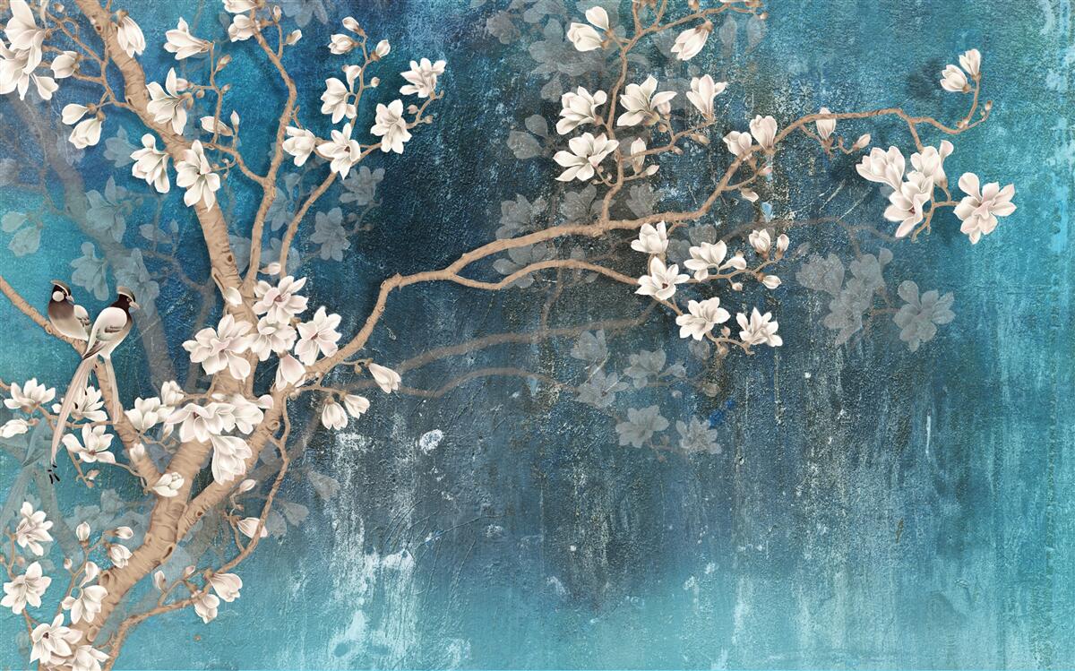 Fototapeten Magnolie in voller Blüte und fallende Dunkelheit