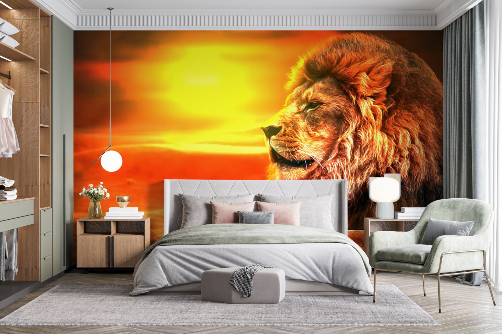 Fototapeten Ein reifer Tiger begleitet das Verblassen der Sonne