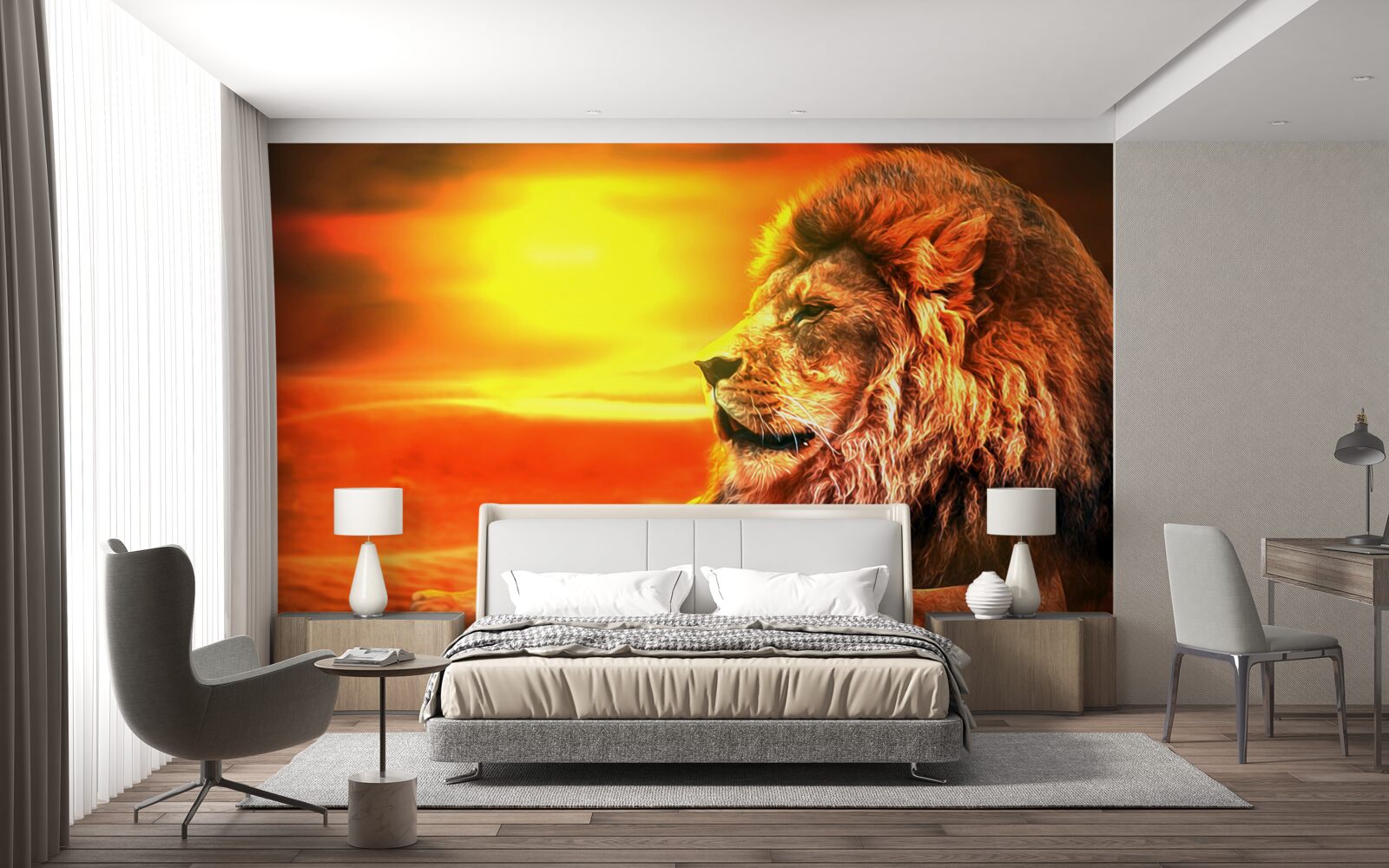 Fototapeten Ein reifer Tiger begleitet das Verblassen der Sonne
