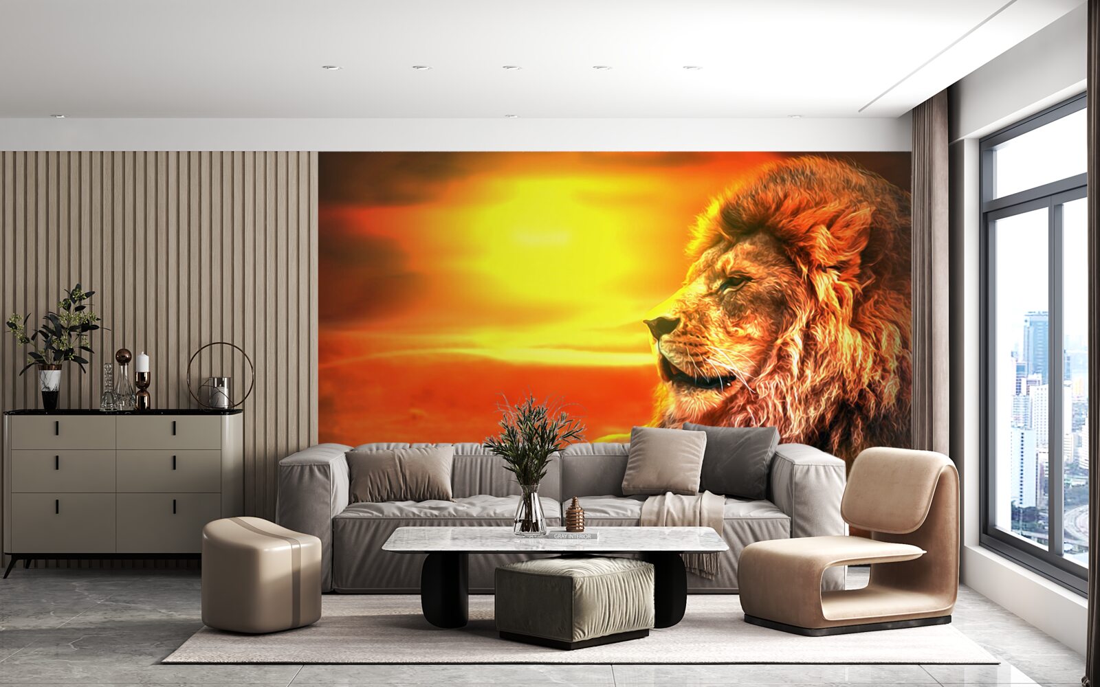 Fototapeten Ein reifer Tiger begleitet das Verblassen der Sonne