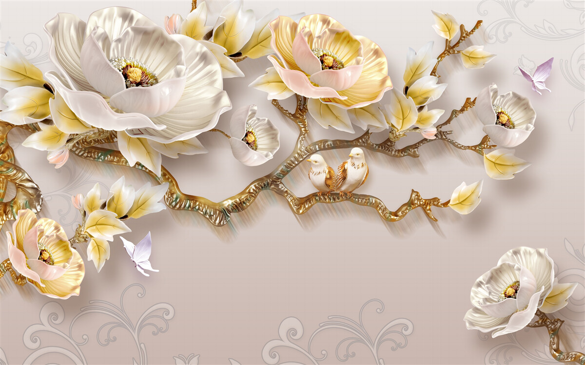 Fototapeten Schmuck und Gold in Form von Magnolienzweigen
