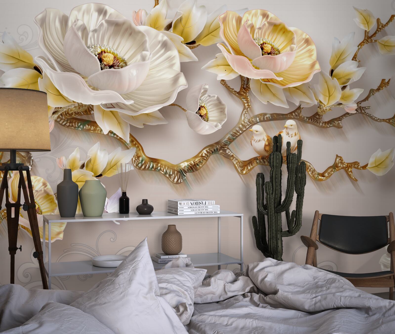 Fototapeten Schmuck und Gold in Form von Magnolienzweigen