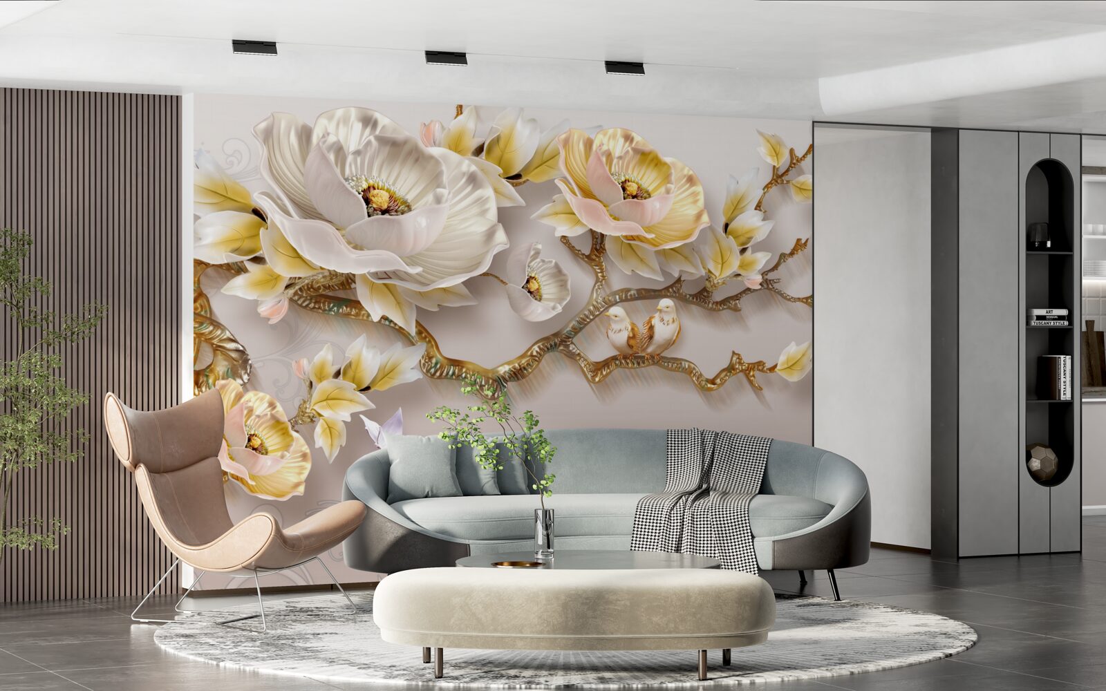 Fototapeten Schmuck und Gold in Form von Magnolienzweigen