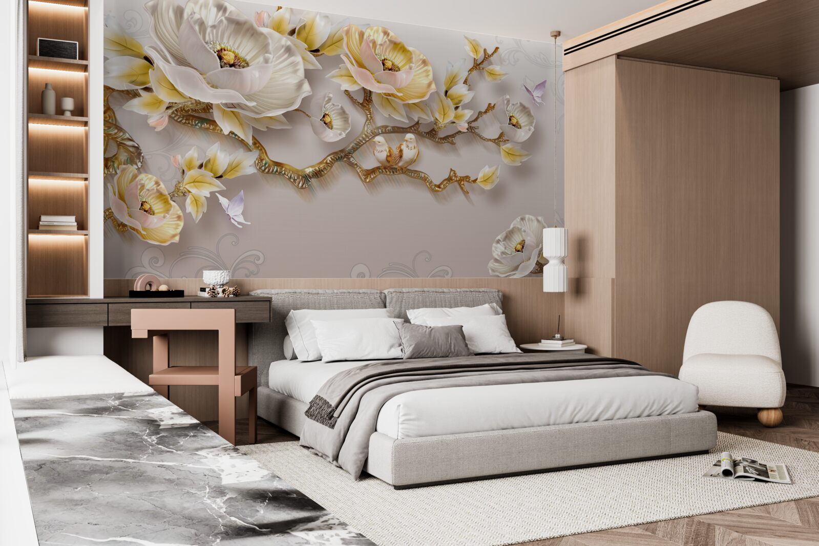 Fototapeten Schmuck und Gold in Form von Magnolienzweigen