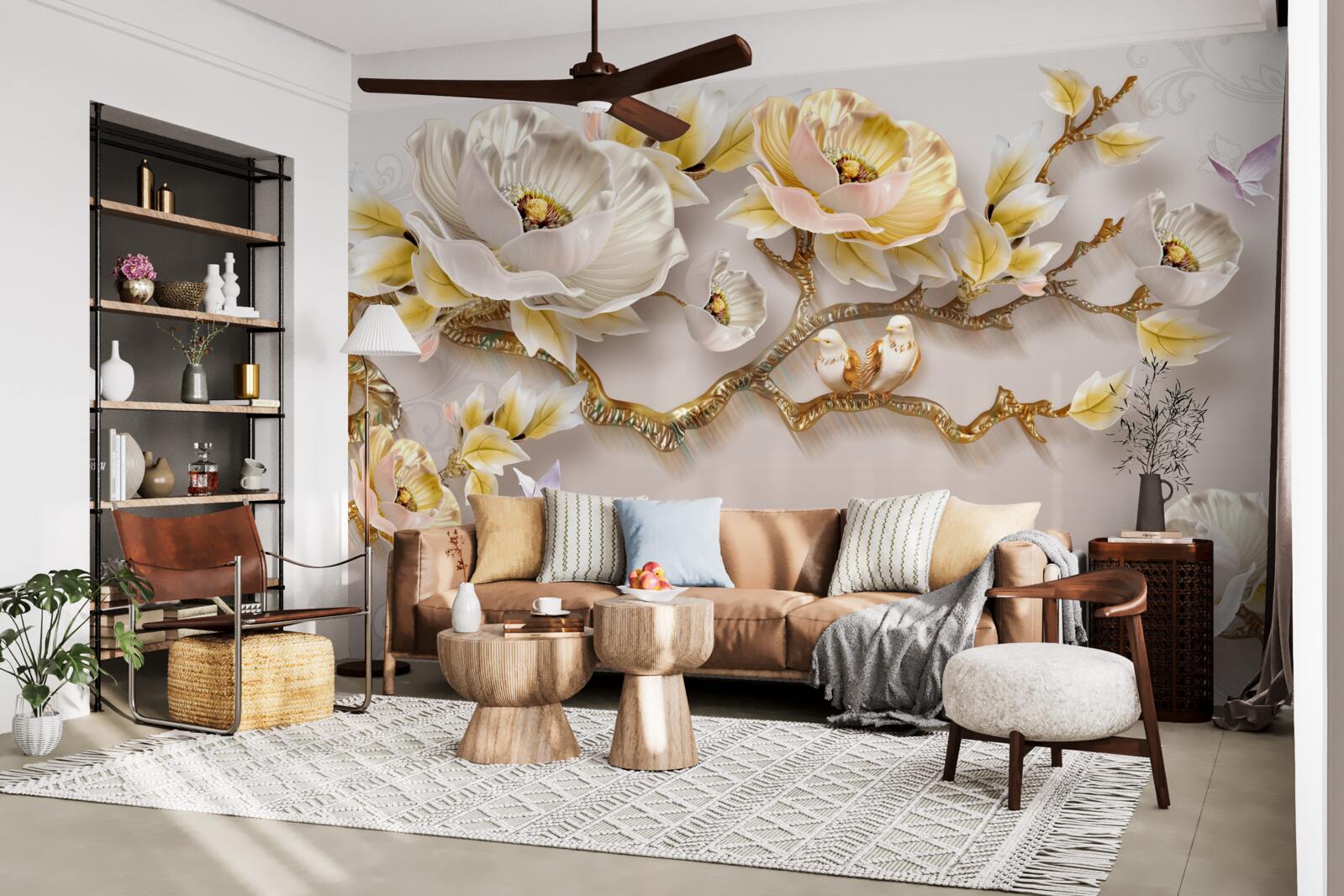 Fototapeten Schmuck und Gold in Form von Magnolienzweigen