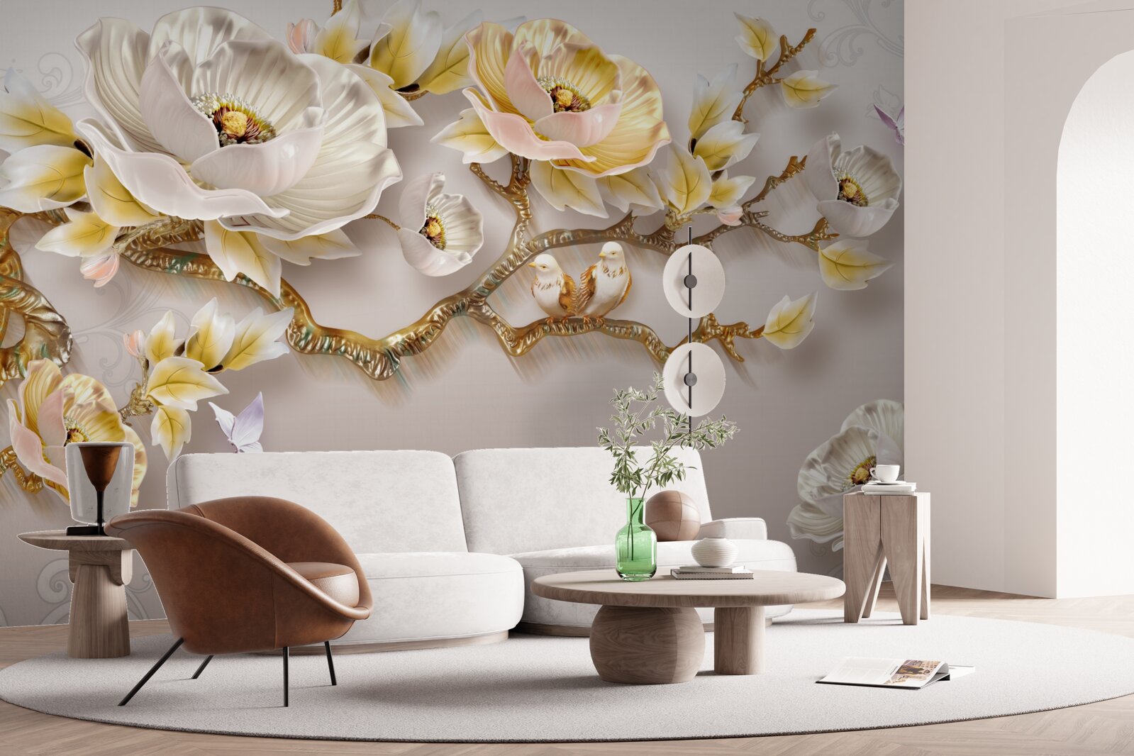 Fototapeten Schmuck und Gold in Form von Magnolienzweigen