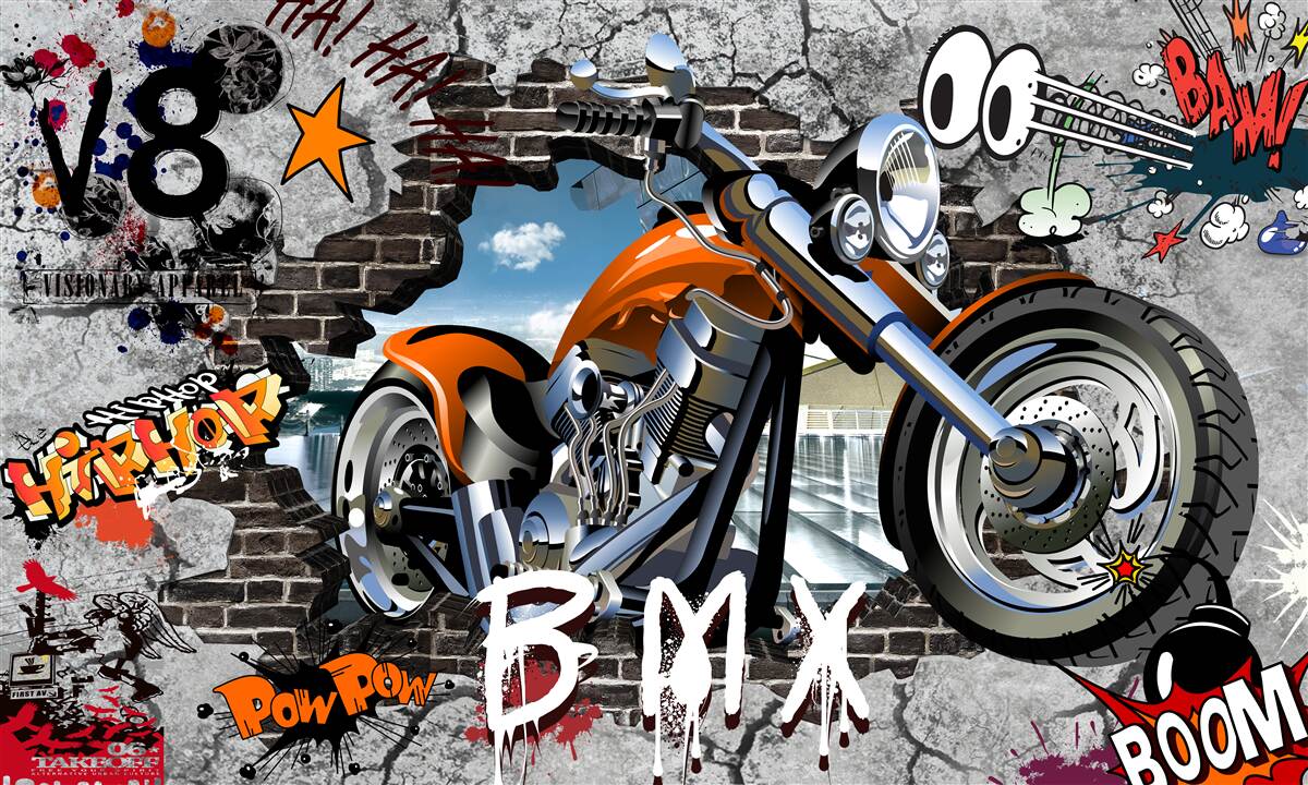 Fototapeten Motorrad auf Graffiti gezeigt