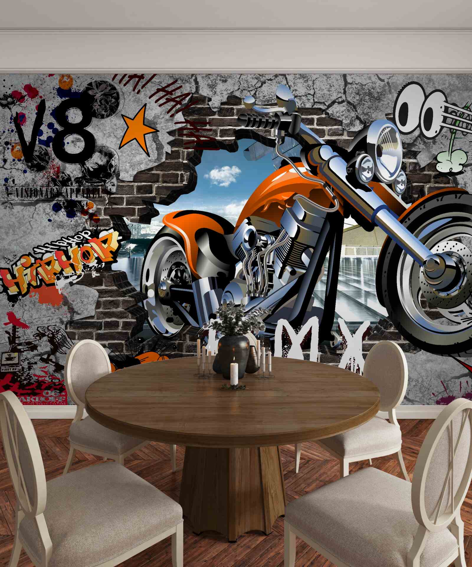 Fototapeten Motorrad auf Graffiti gezeigt