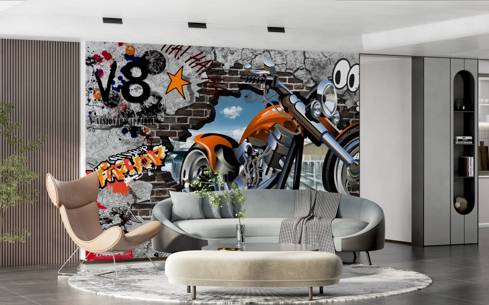 Fototapeten Motorrad auf Graffiti gezeigt