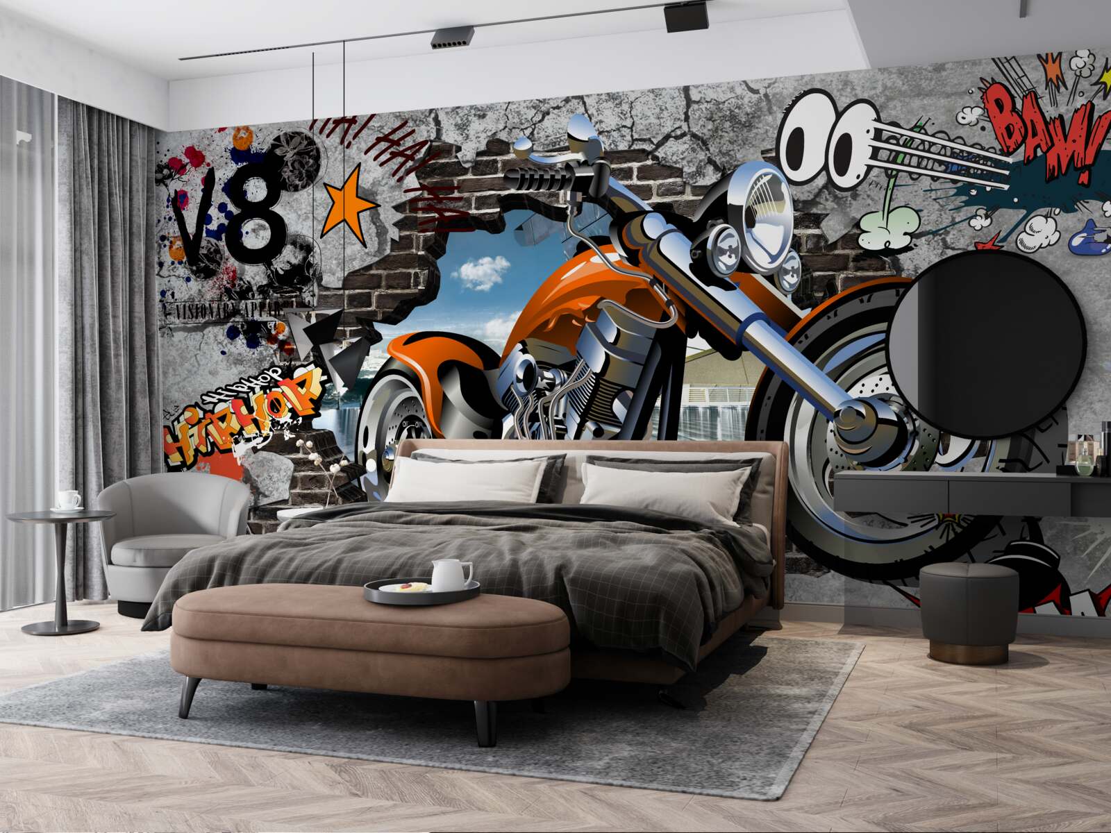 Fototapeten Motorrad auf Graffiti gezeigt