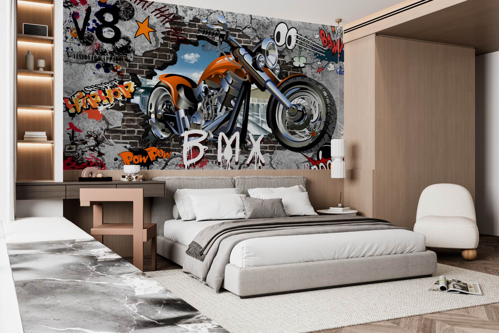 Fototapeten Motorrad auf Graffiti gezeigt