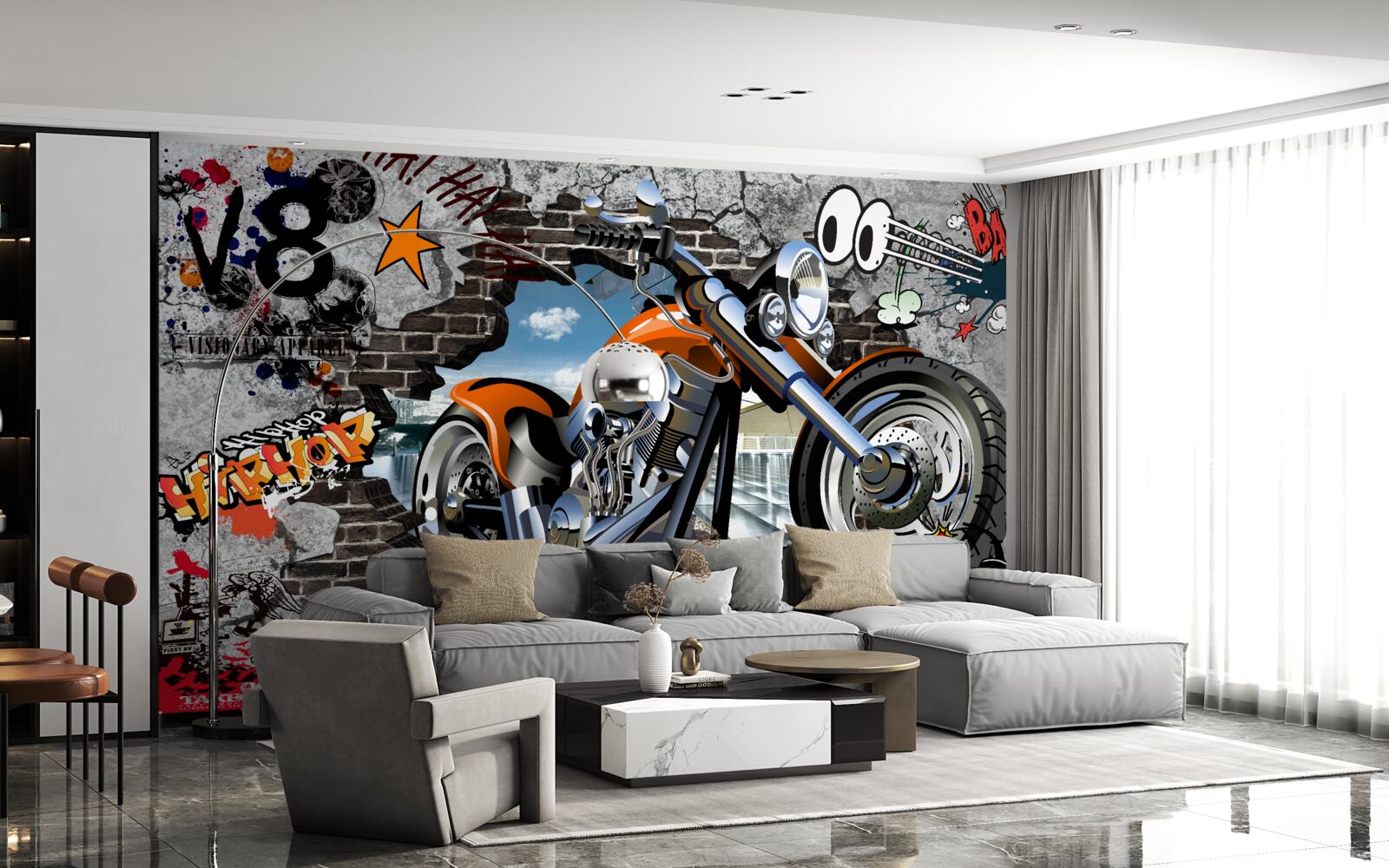 Fototapeten Motorrad auf Graffiti gezeigt