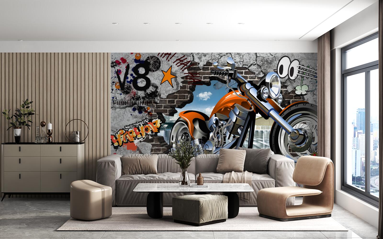Fototapeten Motorrad auf Graffiti gezeigt