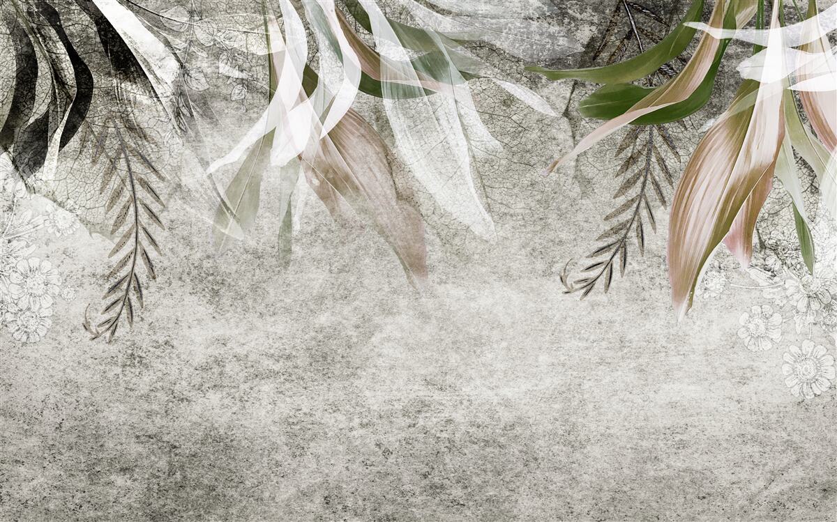 Fototapeten Blumen und hängende Blätter