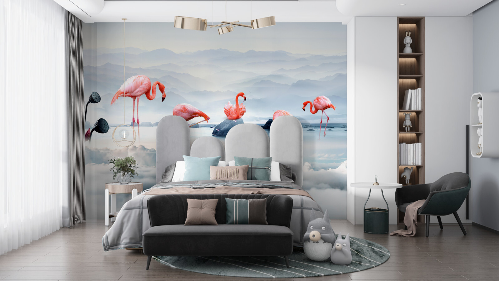 Fototapeten Rosa Flamingo unter Wolken