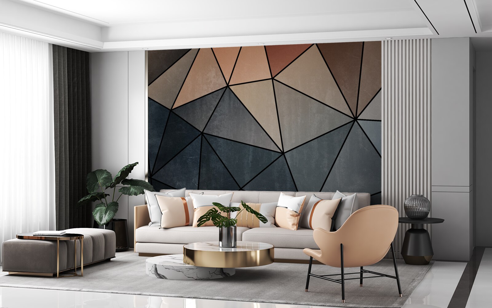 Fototapeten Drei -dimensionale Holzfiguren in zarten Farbtönen