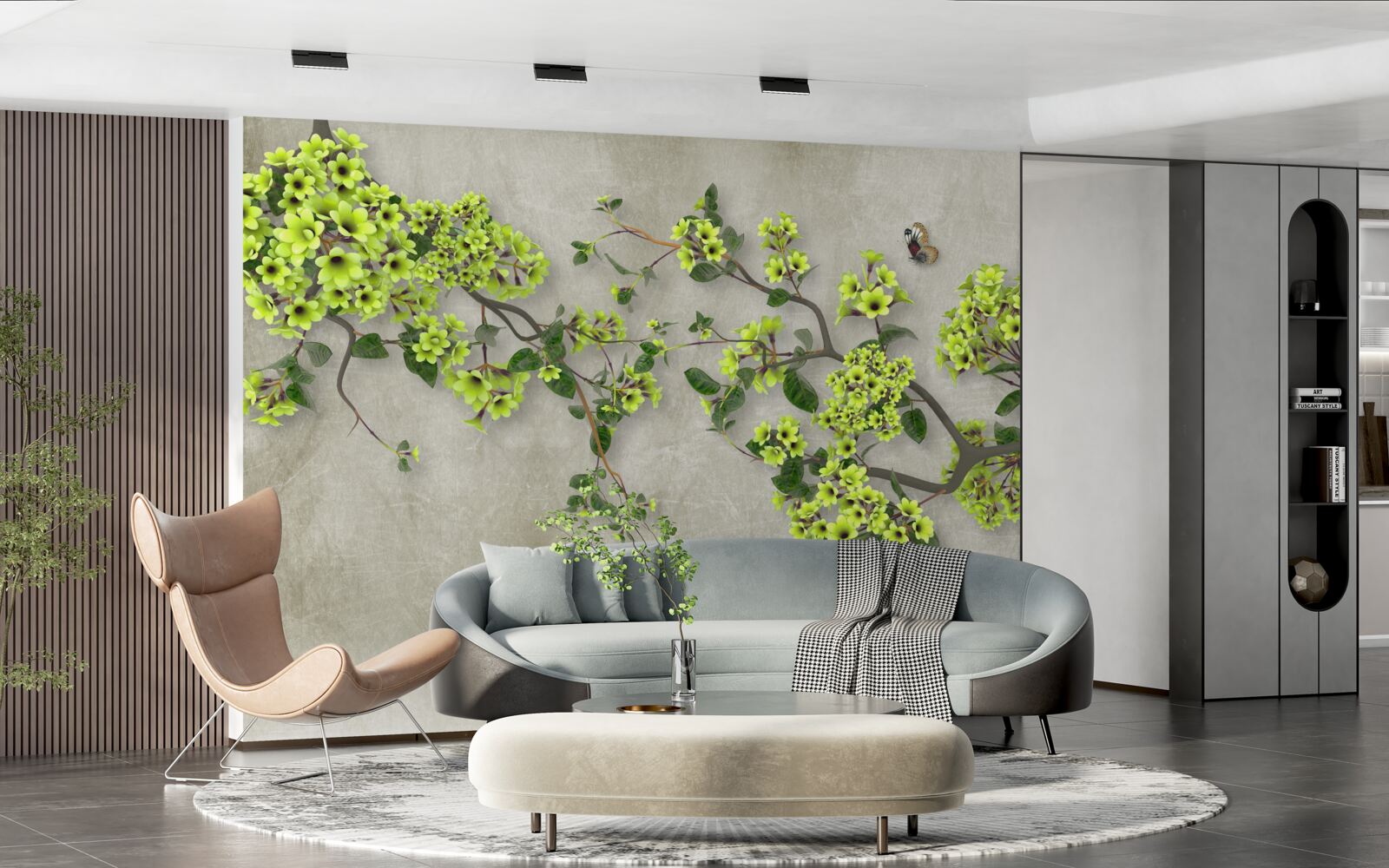 Fototapeten Magnolienzweig mit üppigen grünen Knospen gepunktet