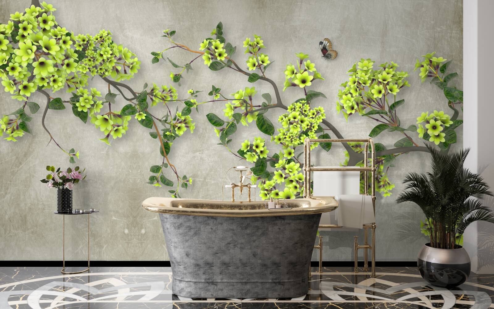 Fototapeten Magnolienzweig mit üppigen grünen Knospen gepunktet
