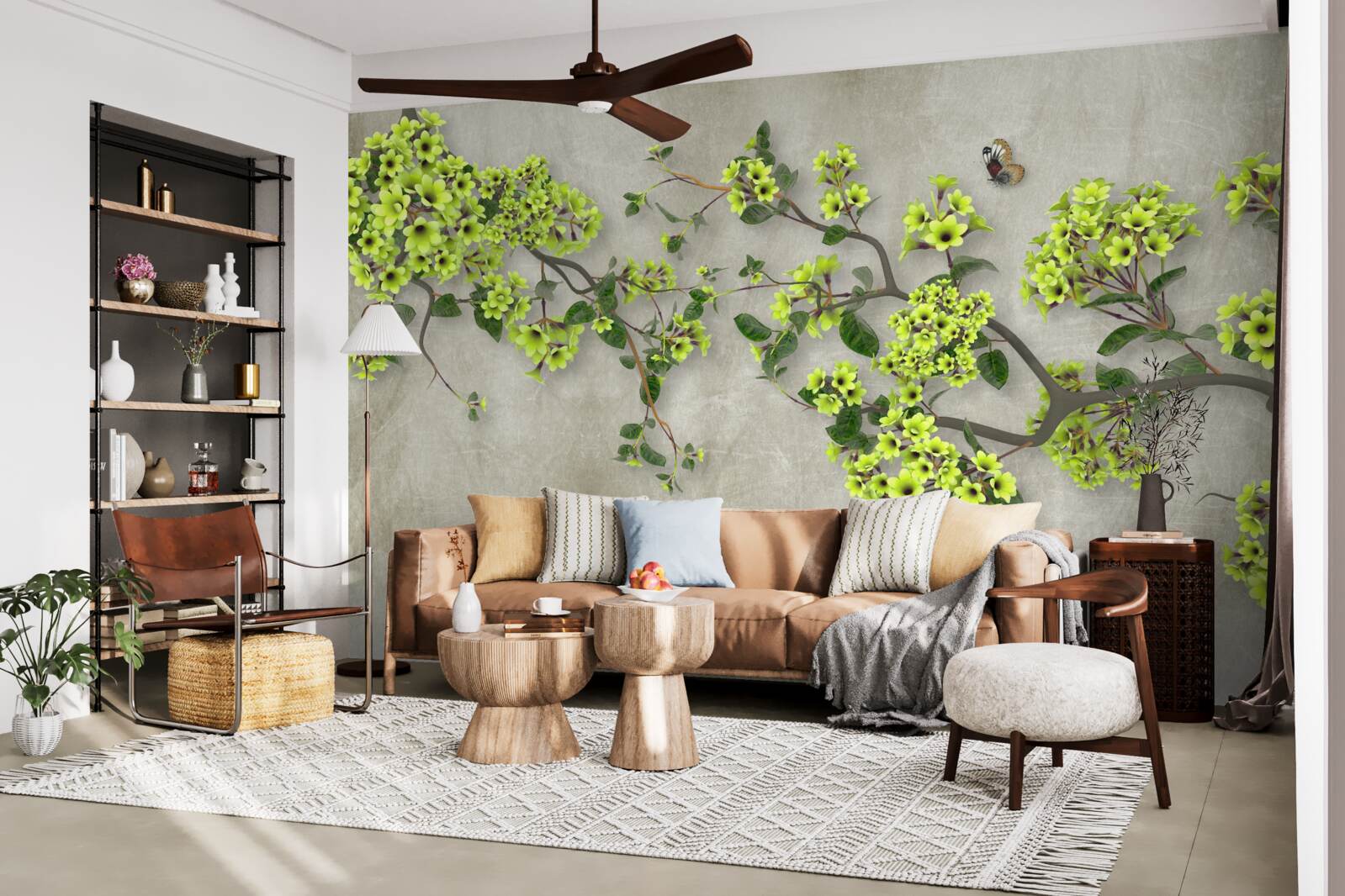 Fototapeten Magnolienzweig mit üppigen grünen Knospen gepunktet